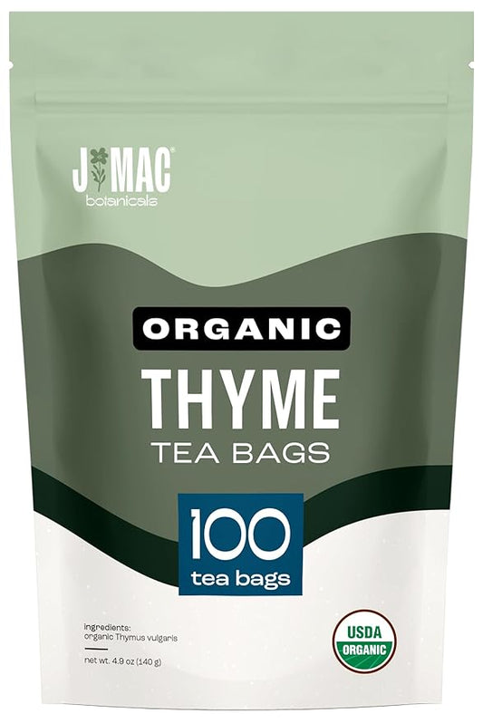 J Mac Botanicals, Certified Organic Thyme Leaf Tea (100 Tea Bags) - Certified by Organic Certifiers, Inc. - Quality Tea From Nile Valley, Egypt, Packaged in the USA