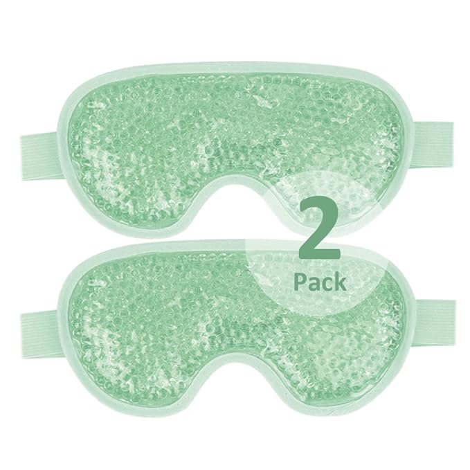 NEWGO Cooling Eye Mask for Puffy Eyes, Cold Eye Mask Eye Ice Pack for After Eyes Surgery, Tension Stress Relief, Itchy Eyes, Headaches, Dark Circles - Green 2 Pack
