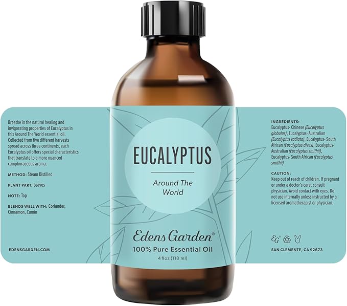 Edens Garden Eucalyptus Around The World Essential Oil- 100% Pure Premium Grade, Undiluted, Natural, Therapeutic, Aromatherapy, The Best for Diffuser, Candle, Laundry, Humidifiers 118 ml (4 fl oz)