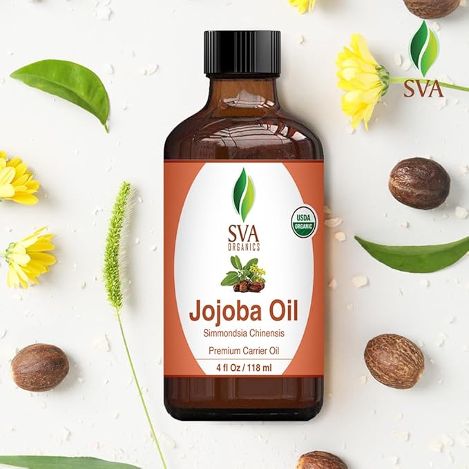 SVA Jojoba Seed Oil Organic - 4 Fl Oz – 100% Natural Cold Pressed Organic Jojoba Oil - for Face, Skin Care, Hair Care, Scalp Massage & Body Massage – Carrier Oil with Dropper