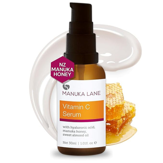 Vitamin C Serum for Face and Neck with Hyaluronic Acid, Manuka Honey & Sweet Almond Oil | Plant Based Formula | Carefully formulated to keep your skin young and healthy!