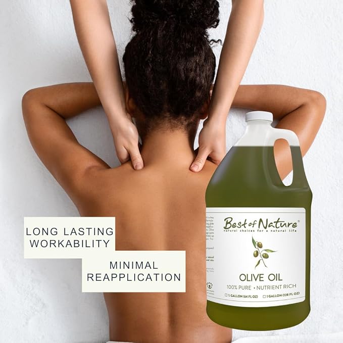 Best of Nature 100% Pure Olive Massage & Body Oil – Cold Pressed, Natural & Unscented Moisturizer for Skin, Hair & Bath, 1 Gallon (128 fl oz)