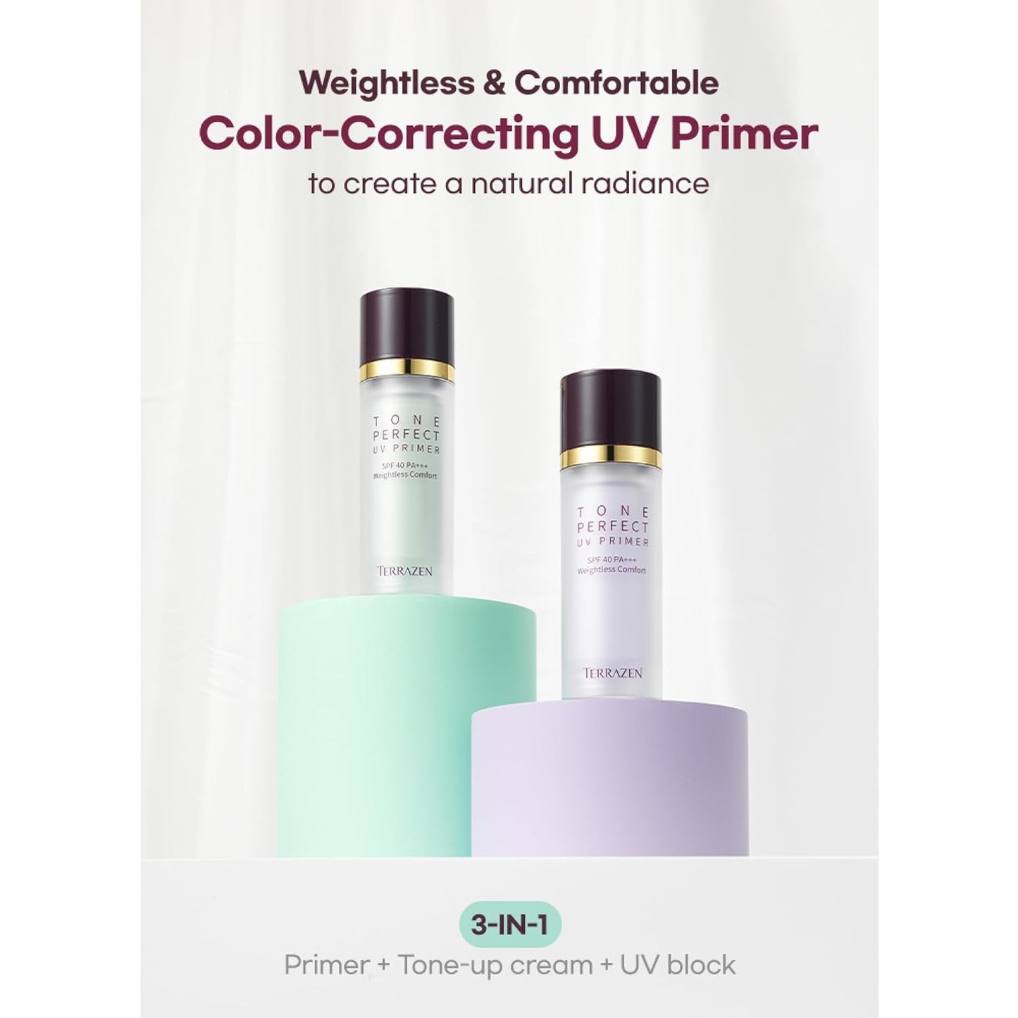 Korean Face Primer 30ml - Korean Makeup & Skincare Lightweight Corrector Base SPF40 PURPLE - Reduces Dullness, Moisturizes for Red, Sensitive Skin witj Aloe (Primer - Purple Tinted)