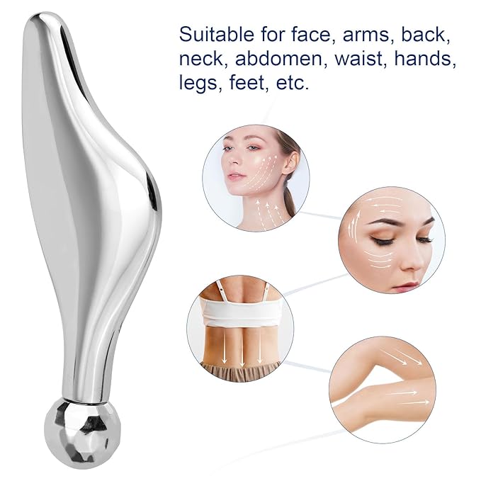 Stainless Steel Gua Sha Scraping Facial Tool, Zinc Alloy Metal Muscle Scraper Soft Scar Tissue Scraping Tool with Scroll Wheel Gua Sha Board Massage Scraper for Skin Face Neck Around Lips