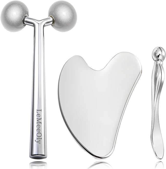Gua Sha Facial Tools Stainless Steel & Face Roller Massager Skin, Facial Massage Skin Care for Face Neck Body, Reduce Puffiness Remove Wrinkles, Valentines Gift for Women