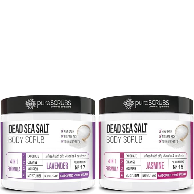 pureSCRUBS Lavender Dead Sea Salt Scrub + Jasmine Body Scrub