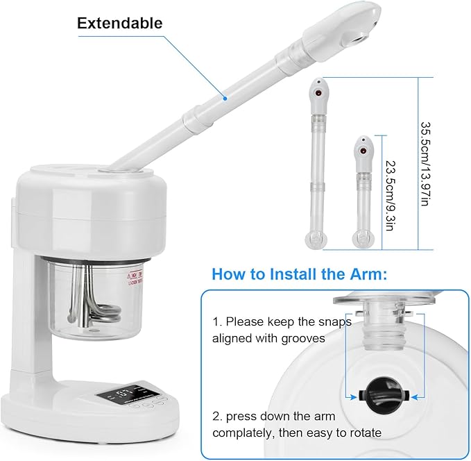 JOSTZHXIN Facial Steamer Nano Ionic Face Steamer with Extendable Arm,Portable Facial Steamer 360°Rotating Nozzle Esthetician Steamer for Personal Care at Home or Salon