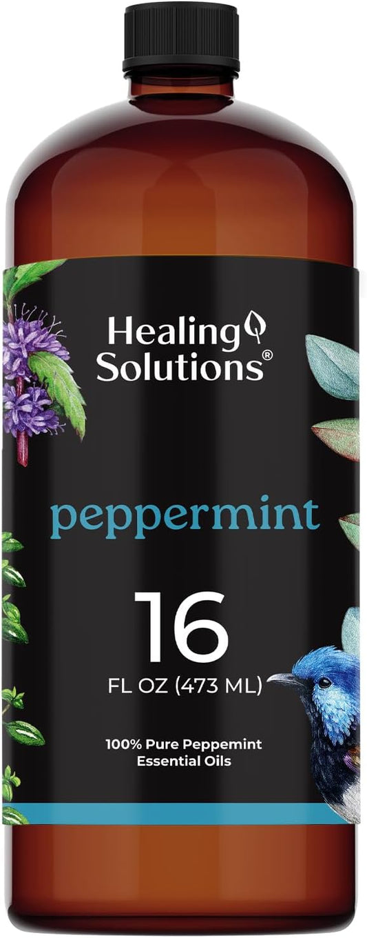 Healing Solutions Pure Peppermint Essential Oil - 16oz Bulk - 100% Pure Mint Oil for Hair, Spray, House Cleaning & Diffuser