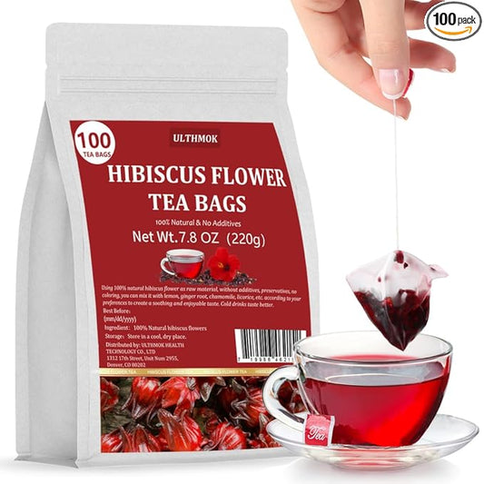 Premium Hibiscus Tea Bags,100 Tea Bags/7.06 Oz,100% Pure Dried Hibiscus Flower,Natural & No Additives,Caffeine Free.