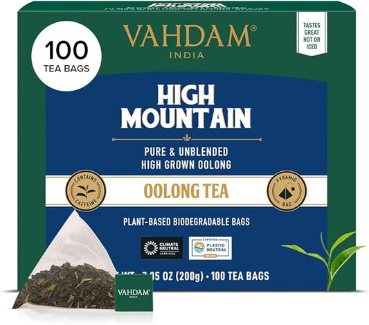 VAHDAM, High Mountain Oolong Tea Bags (100 Count) Non GMO, Gluten Free | High Grown Oolong Tea Leaves - Light & Floral | Resealable Ziplock Pouch