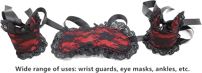 Soft Lace Eye Mask Party Ribbon Accessories, Eye Mask Comfortable Sleep Mask Can Be Adjusted to Shading Eyes, Travel,Home,Meditation,Shift Work (Rose Red 2pcs)
