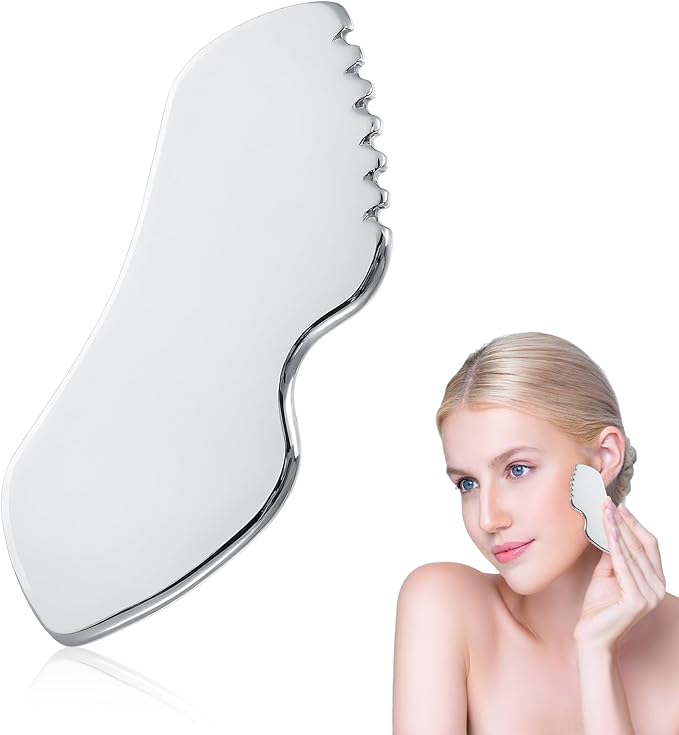 Beauty Gua Sha Facial Tool Stainless Steel Lymphatic Drainage Massager 1Pcs Metal Double Chin Reducer Lip-Shaped Scraping Board Jawline Shaper for Self Care Relaxing Facial Cream Application
