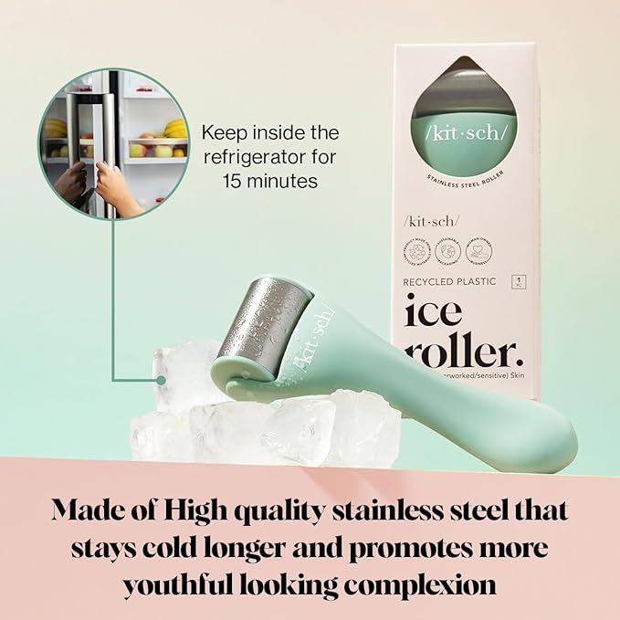 Kitsch Ice Roller for Face - Stainless Steel Ice Face Rollers for Women - Soothes Facial Puffiness, Sore Muscles, and Headaches | Self Care Gifts for Women - Minty Green