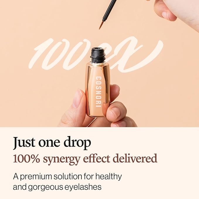 COSNORI Eyelash Serum 100 EX - Intensive Eyelash Care Serum – Slim Brush Type Hydration Booster– Irritation Free - Peptides, Silk Extract, Hyaluronic Acid, 0.2 fl.oz
