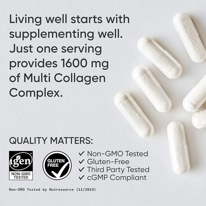 Sports Research Multi Collagen Pills (Type I, II, III, V, X) Hydrolyzed Collagen Peptides with Hyaluronic Acid + Vitamin C | Non-GMO Verified & Gluten Free - 90 Capsules