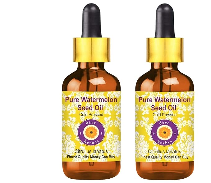 dève herbes Pure Watermelon Seed Oil (Citrullus lanatus) with Glass Dropper Cold Pressed (Pack of Two) 100ml X 2 (6.76 oz)