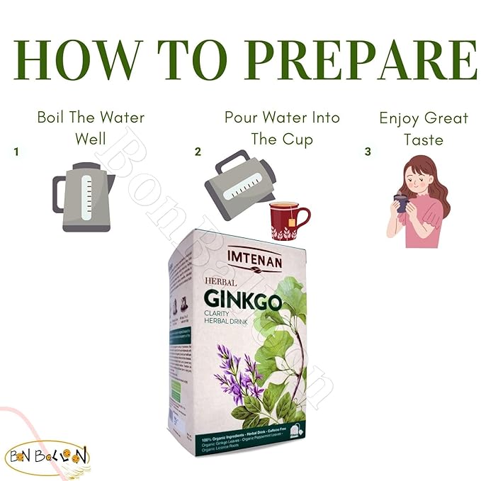 Imtenan Ginkgo Premium Dried 18 Sachets Herbal Tea Bags Ginkgo Natural Herbs Oriental Egyptian Arabic Non Gmo Kosher Imtenan Herbal Tea - امتنان شاي الجنكة