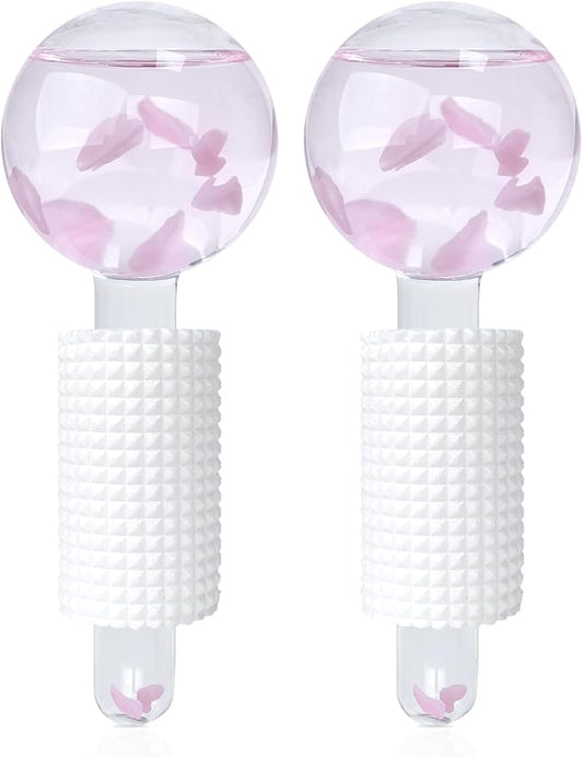 Ice Globes & Ice Roller for Face and Eyes - Facial Massage Tools for Skin Care, Reduce Wrinkles & Puffiness, Cooling Globes & Roller Ball for Glowing Skin (Pink/2PCS)