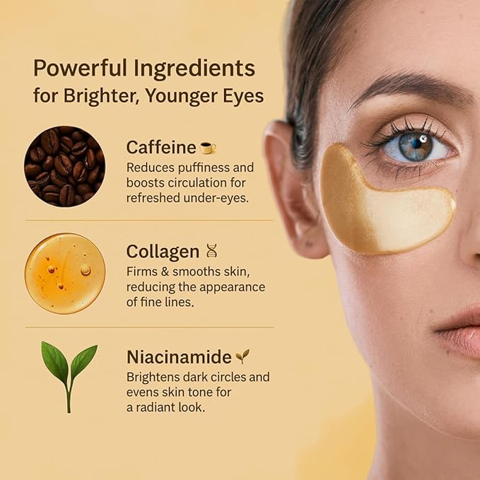 Under Eye Patches with Caffeine, Collagen & Niacinamide (30 Pairs) – Hydrating Eye Mask for Puffy Eyes, Dark Circles, Wrinkles, and Fine Lines – Reduces Eye Bags – formulated in North America