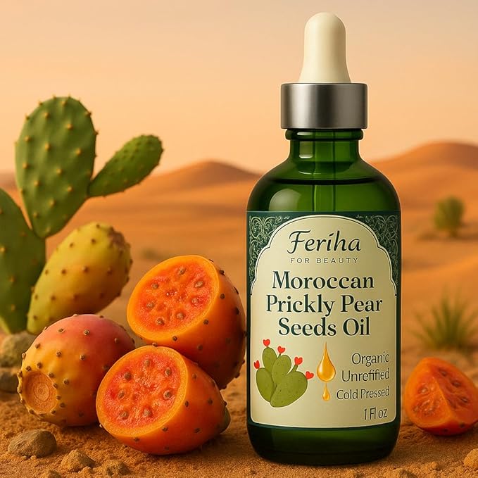 FERIHA Prickly Pear Seed Oil for Face – 100% Organic Moroccan Cactus Oil, Natural Facial Treatment from the Sahara Desert