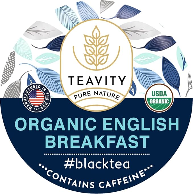 Organic English Breakfast Tea Pods for Keurig - Naturally Caffeinated Unsweetened Black Tea Pods by Teavity (12 Tea Pods)