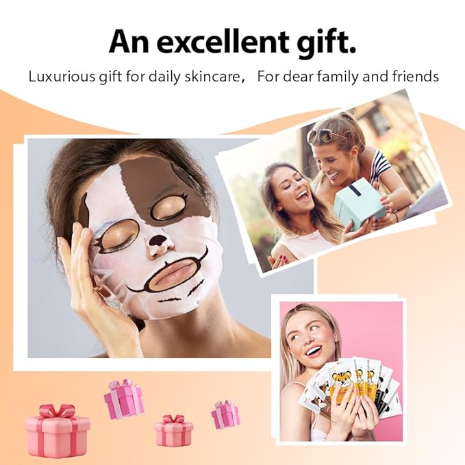 Kaely 8 Pack Animal Character Sheet Masks, Face Masks for Kids Teens Skin Care, Korean Soothe Facial Mask for All Skin Types, Girls Night Skincare Spa Party, Birthday Gifts for Women Men, Set01