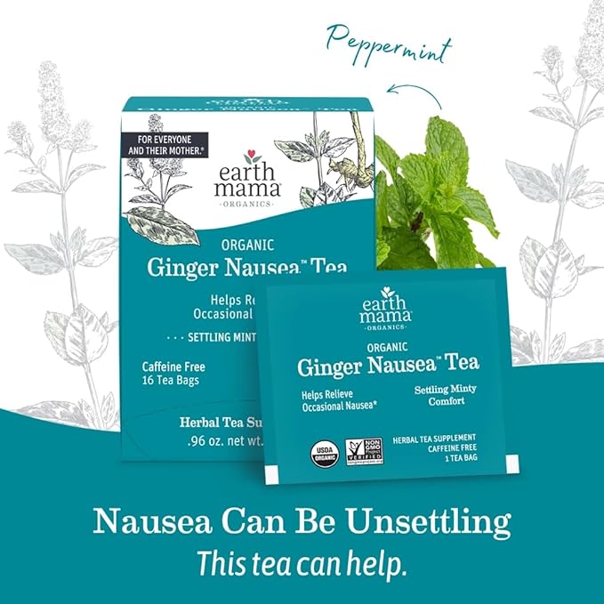 Earth Mama Organic Ginger Nausea™ Tea | Comforts Occasional Nausea + Morning Sickness, 16 Teabags Per Box (3-Pack)