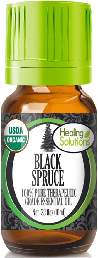 Healing Solutions Black Spruce Essential Oil, Organic, Undiluted & Pure, 0.33 oz (10ml) for Skin, & Diffuser