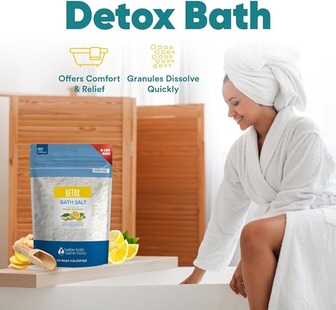 Detox Bath Salt 128 Ounces Epsom Salt with Natural Ginger and Lemon Essential Oils Plus Vitamin C in BPA Free Pouch with Easy Press-Lock Seal