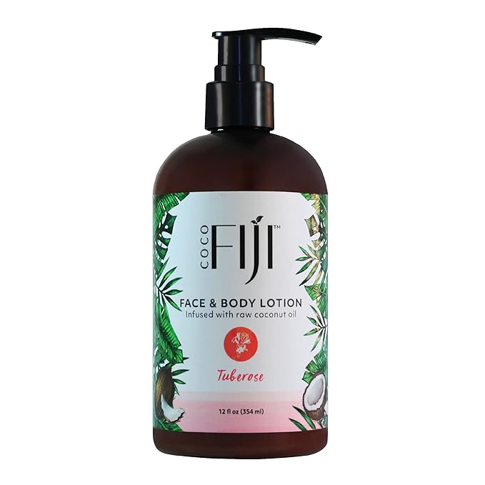 Coco Fiji Face & Body Lotion Infused With Coconut Oil | Lotion for Dry Skin | Moisturizer Face Cream & Massage Lotion for Women & Men | Tuberose 12 oz, Pack of 1