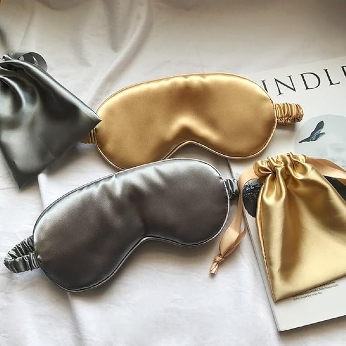 Silk Satin Sleeping Eye Mask, Silvergrey Sleep Eye Mask Night Blindfold for Women and Men, Soft Breathable Blackout Eyeshade Eye Cover for Travel, Wedding Bridesmaid Gift