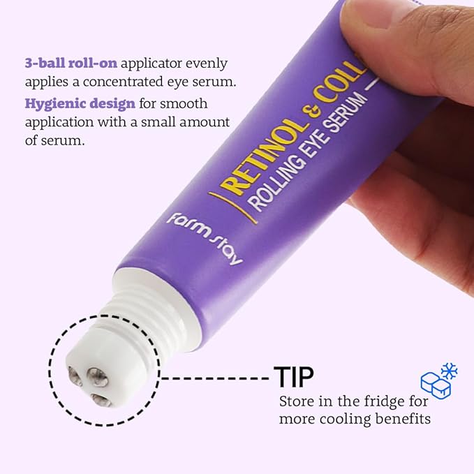 Farmstay Retinol Roll-on Eye Serum with 2% Niacinamide & Collagen – Hydrating Korean Eye Roller for Dark Circles, Puffy Eyes & Wrinkles – 0.84 fl. oz.
