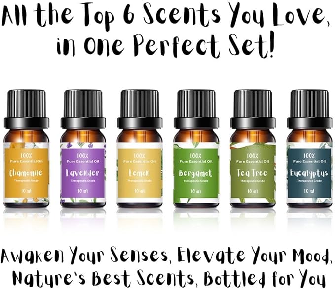 Essential Oils for Laundry | 100% Pure Therapeutic Grade Aromatherapy Essential Oil Set | Dryer Balls, Diffusers, Soaps, Candles | Top 6 - Lavender, Tea Tree, Eucalyptus, Bergamot, Lemon, Chamomile