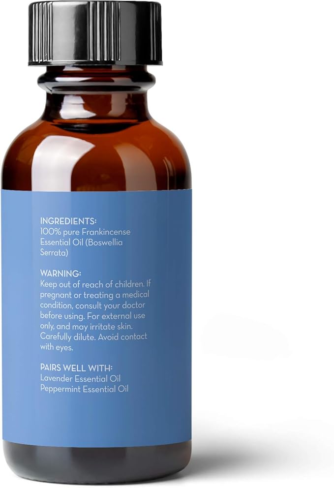 Pure Body Naturals Frankincense Essential Oil, 1 fl oz - Pure and Undiluted Therapeutic Grade - for Diffuser and Skin, Meditation and Yoga - Includes Glass Dropper