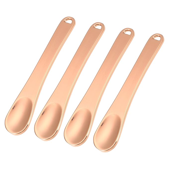 VOCOSTE 4 Pcs Makeup Spatula Mini Spoon, Eye Cream Massage Sticks Beauty Scoop, for Facial Cosmetic Face Cream, Zinc Alloy 2.32"x0.46", Rose Gold Tone