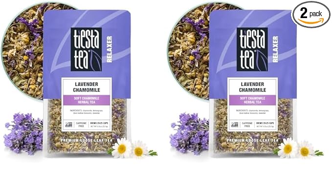 Tiesta Tea - Lavender Chamomile, Loose Leaf Soft Chamomile Herbal Tea, Non-Caffeinated, Hot & Iced Tea, 0.9 oz Pouch - 25 Cups, Natural, Stress Relief & Health Support, Herbal Tea Loose (Pack of 2)