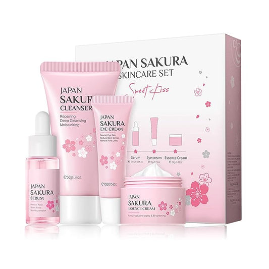Skin Care Set - Sakura Skin Care Sets & Kits - Women Gift Sets with Cleanser,Serum,Eye Cream,essence Cream - Beauty Products For Women - Skin Care Routine Travel Kit (SetB)