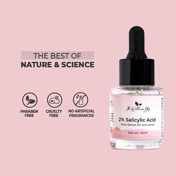The Wellness Shop - 2% Salicylic Acid Serum For Acne, Blackheads, and open Pores | Reduces - Excess Oil | Exfoliant for all skin types | Women & Men | 20ml / 0.67 fl oz