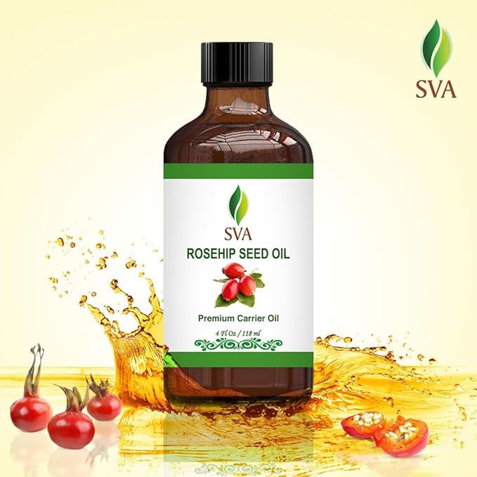 SVA Rosehip Seed Oil - 4 Fl Oz – 100% Natural & Cold Pressed - for Face, Skin Care, Hair Care, Scalp Massage & Body Massage – Carrier Oil with Dropper