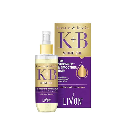 Livon Keratin & Biotin Smoothing Serum Oil |For Stronger & Smoother Hair | Enriched with Multi Vitamins | Sulphate & Paraben Free | Lightweight & Non Greasy | 3.3 fl. Oz