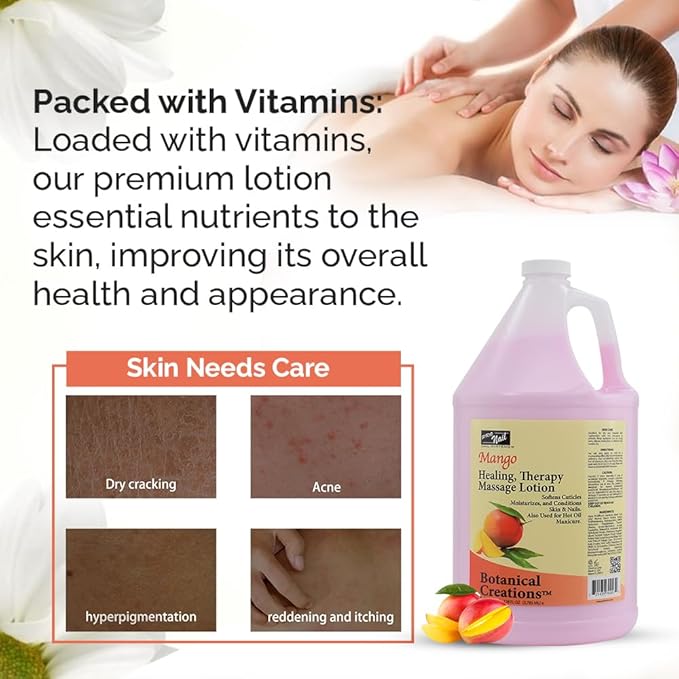 PRONAIL - Healing Therapy Massage Lotion - Professional Pedicure, Body and Hot Oil Manicure, Infused with Natural Oils, Vitamins, Panthenol and Amino Acids (Mango, 1 Gallon)