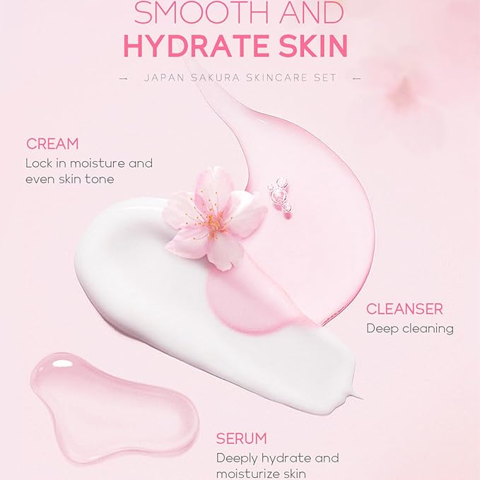 Sakura Birthday Gifts for Womens & Teens Girls Skincare Set, Sakura Extract Skin Care Set, skincare for girls 10-12, skin care for teens 10-12, kids skin care set for girls ages 8-12 (Sakura Set B)