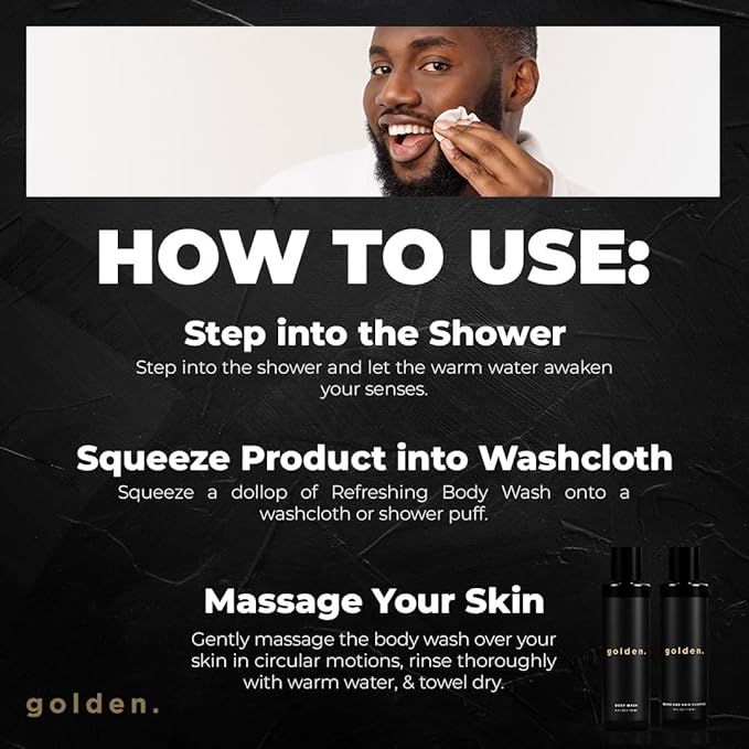 Golden Grooming Co. 3-in-1 Men's Body Wash - Hair & Beard Shampoo - Cleanses, Hydrates, Softens - Body Wash for All Skin Types - Refreshing Scent - Shower Double Pack | Pack of 4