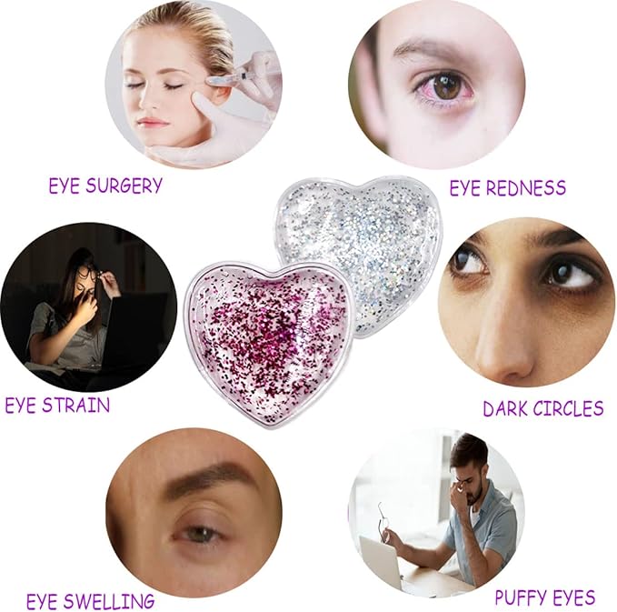Reusable Gel Eye Ice Pack, Eye Cold Pads, Hot ＆ Cold Treatment for Eye Strain, Eye Swelling, Eye Redness, Puffy Eyes, Dark Circles, Smooth Fine Lines, and Eye Recover Surgery (2 Hearts ＆ 4PCS)