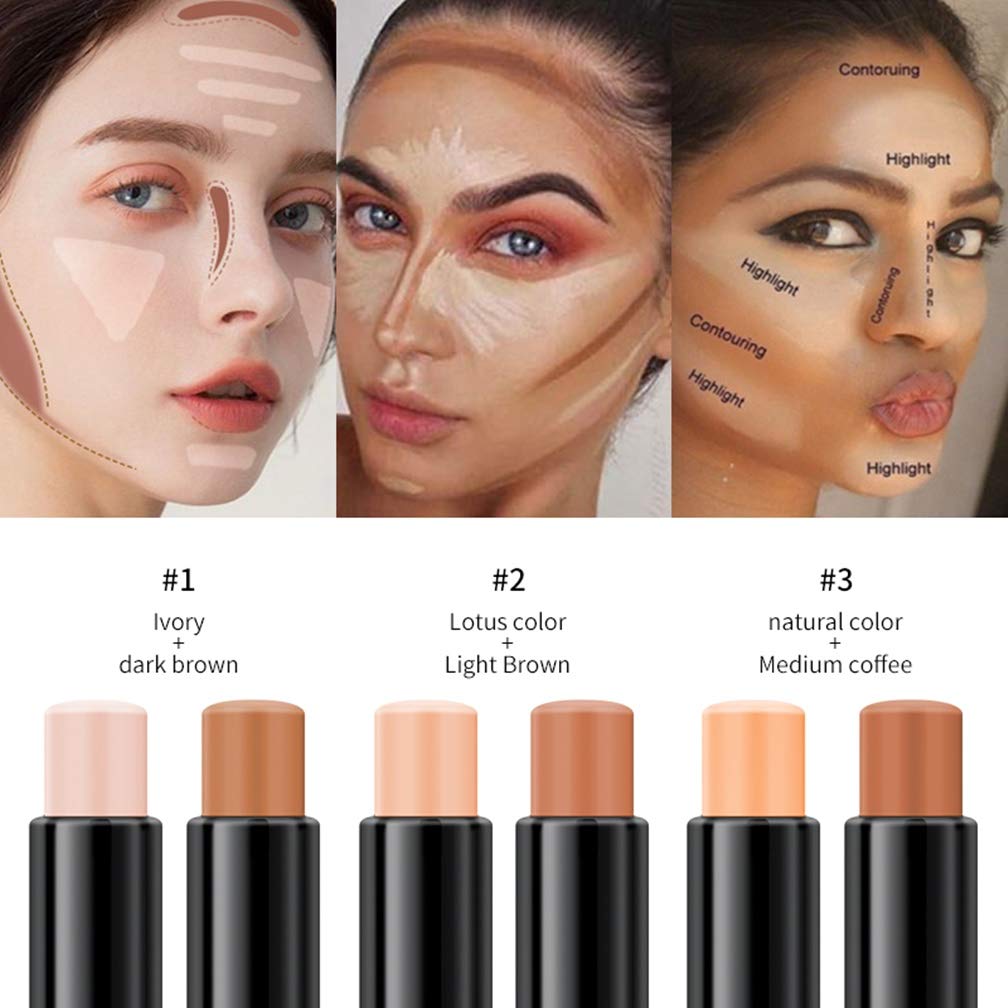 MEICOLY Cream Contour Stick Trio,Bronzer Highlighter Stick,2 in 1 Double Head Facial Repair Concealer Stick,3D Body Makeup Shading Trimming Stick,Smooth Gliding Face Illuminator Makeup,6 Colors