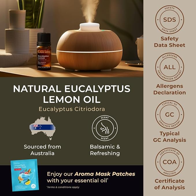 Gya Labs Eucalyptus Lemon Essential Oil for Diffuser - 0.34 Fl Oz - 100% Pure Natural Lemon Eucalyptus Oil for Skin, Candles Making Scent & Aromatherapy