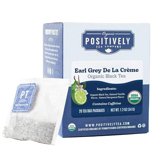 Organic Positively Tea Company, Earl Grey De La Crème Black Tea Bags, 20 Count
