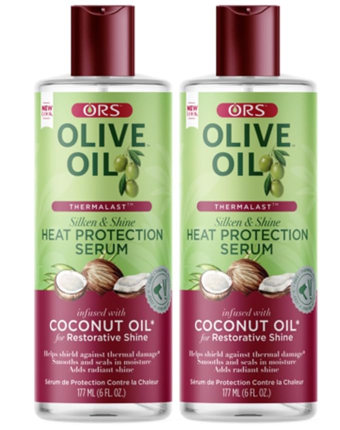 ORS Olive Oil Heat Protection Hair Serum infused with Coconut Oil for Restorative Shine 6.0 Ounce (Pack of 2)