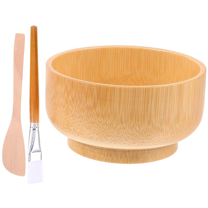 Wood Face Mask Mixing Bowl Set For Ladies Facial Skincare Clay Mixing DIY Vintage Facemask Bowl Kit with Mask Spoon Spatula Brush