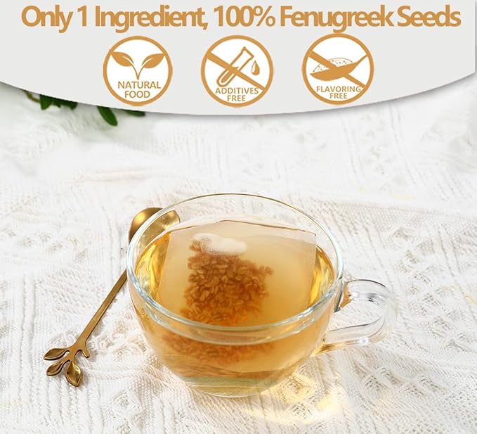Premium 60 Fenugreek Tea Bags, Made with 100% Natural Fenugreek Methi Fenogreco Seeds, No Additives & Caffeine Free.